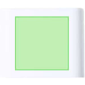 A rectangular speaker with a white exterior and a light green front panel, featuring a logo.