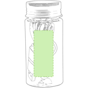A charging cable coiled inside a transparent jar, featuring green accents and a branding logo.