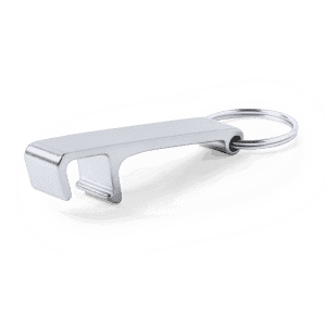A silver multifunction keyring with a sleek design and circular keyring attachment.