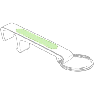 A silver multifunction keyring with a green accent, featuring a loop for keys and a flat body design.