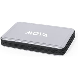 A silver tool set case with a zip closure, featuring a logo on the top.