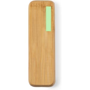 A bamboo pen packaging with a smooth, natural finish and a green accent. It has a simple, elegant design.