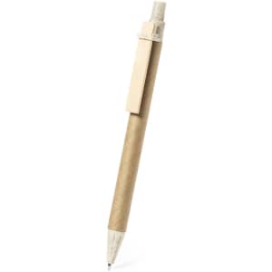 A pen with a brown kraft paper barrel and a white tip, featuring a clip and a simple design.