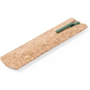 A cork pen pouch in a natural finish, featuring a green pen and a sleek, minimalist design.