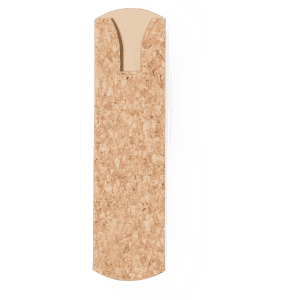A cork pen pouch in a natural beige colour with a smooth finish, featuring a logo.