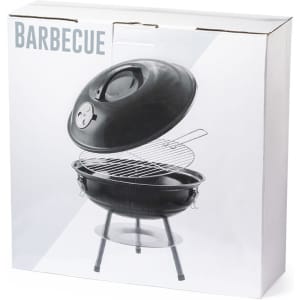 A barbecue set in a black finish, presented in a white box featuring an image of the product and a logo.