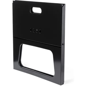 A black barbecue accessory with a handle and ventilation holes, designed for outdoor cooking.