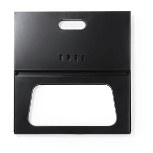 A black folding barbecue tool holder with a large cutout and handle, featuring four small vents.