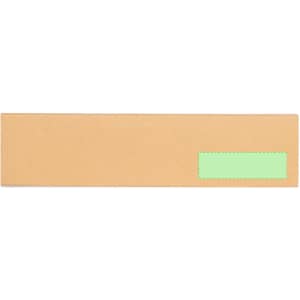A rectangular cardboard box in a brown colour, featuring a green label area. The box is designed for packaging.
