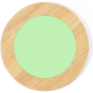 A round pocket mirror with a light green reflective surface and a natural bamboo frame.