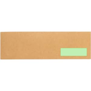 A brown rectangular envelope with a green label area. The envelope features a simple, plain design.