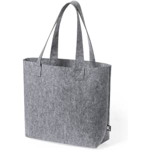 A grey tote bag with two sturdy handles and a minimalist design. Includes a brand logo.