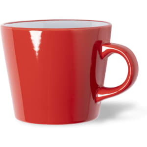 A red coffee mug with a glossy finish and a classic handle. Suitable for various beverages.