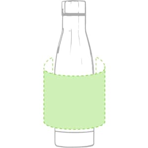 A drink bottle featuring a slim design with a green sleeve, ideal for sublimation. It has a logo on the surface.