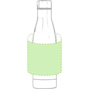 A drink bottle with a green sleeve, featuring a simple design and a logo on the front.