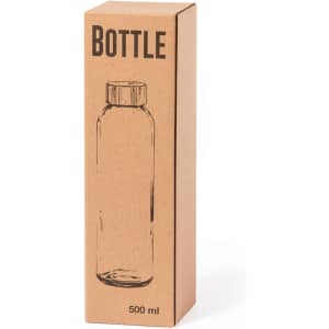 A drink bottle in a clear design, packaged in a brown cardboard box with a minimalist style and a logo.