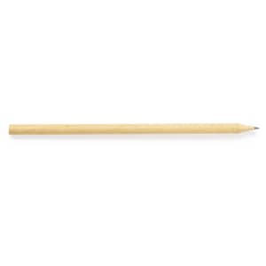 A grey-lead pencil with a natural wood finish and a sharpened tip, featuring a logo.