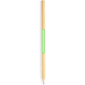 A grey-lead pencil with a wooden finish and a green section on the barrel. It features a logo.