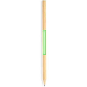 A wooden grey-lead pencil with a green accent and a logo.