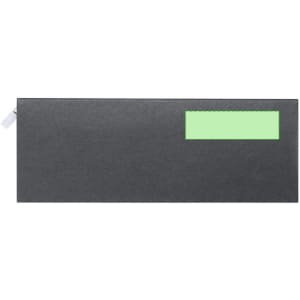 A grey pen packaging with a light green section and a zipper closure. It features a logo on the surface.
