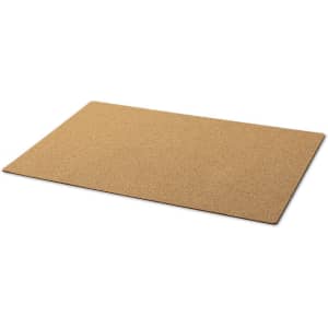 A rectangular cork mat in a natural brown hue, featuring a smooth surface and a simple design.