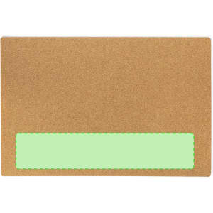 A cork mat with a smooth green section, ideal for office use, featuring a logo in the corner.