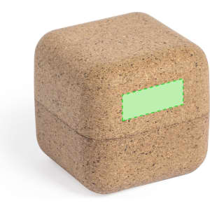 A square, brown, textured product holder with a lid, made from a natural material, featuring a logo on top.