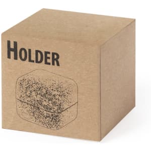 A brown cardboard box with a minimalist design and a logo, labelled "Holder" on one side.