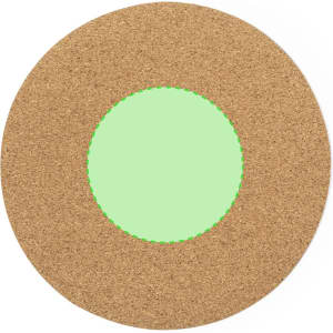 A round mousepad featuring a natural cork design with a light green centre and decorative stitching.