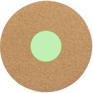 A circular mousepad featuring a cork texture with a green centre. It has a simple, natural design.