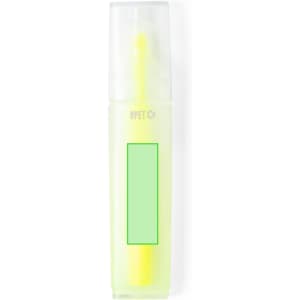 A highlighter in a clear plastic casing with a bright yellow tip, featuring a visible logo.