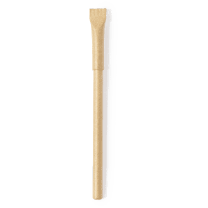 A grey-lead pencil with a textured end, featuring a natural wood finish and a simple design. There is a logo present.