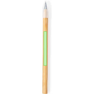 A wooden pencil with a grey lead and a transparent cap, featuring a green section on the barrel.