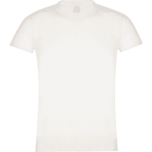 A plain white women's T-shirt with a round neckline and short sleeves. It features a logo on the inner label.