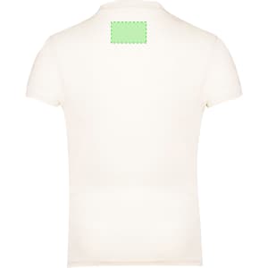 A cream-coloured women's T-shirt with a round neck and a logo on the back.
