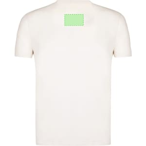 A plain white children’s T-shirt with a green logo placeholder on the back.