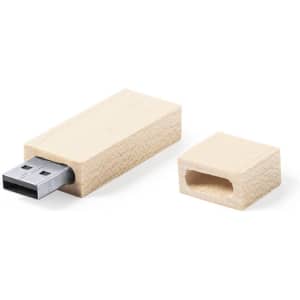 A light wooden 16GB USB memory stick with a removable cap, featuring a silver USB connector.