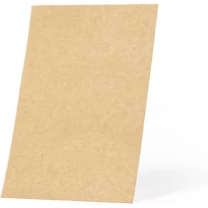A plain, brown business card with a textured finish, displayed at an angle.