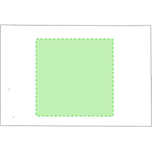 A business card design featuring a white background with a green rectangular insert area outlined by a dashed line.