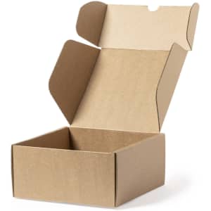 A brown cardboard gift box with an open lid, featuring a simple design and no visible branding.