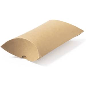 A brown cardboard gift box with a curved, pillow-like shape and a hole for easy opening. It has a simple, unbranded design.