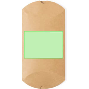 A brown, oval-shaped gift box with a green label space in the centre. It has a logo on the surface.