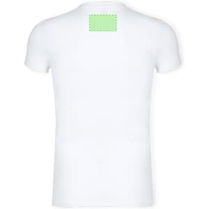 A plain white adult t-shirt featuring a blank area on the back for potential branding or logos.
