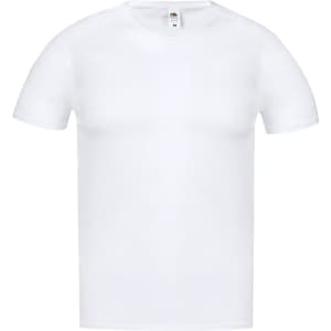 A plain white adult V-neck T-shirt featuring short sleeves and a tag. The design is simple and classic.