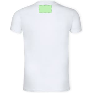 A white adult V-neck T-shirt with a blank area on the back for branding or design.