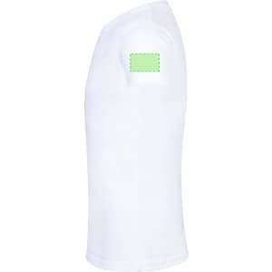 A white kids' T-shirt featuring a blank section on the shoulder for potential branding or customisation.