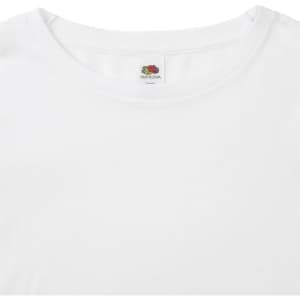 A white long sleeve T-shirt featuring a round neckline and a logo tag near the collar.