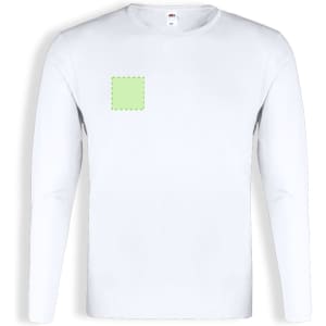 A white long sleeve T-shirt for adults featuring a square area for potential design or branding.