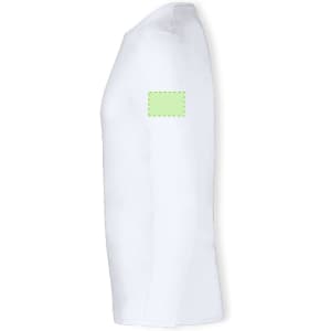 A white long sleeve T-shirt with a plain design and a logo area on the sleeve.