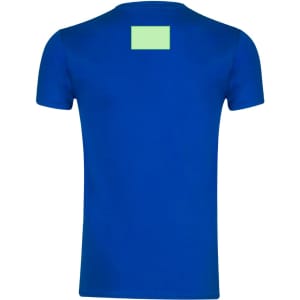 A blue adult V-neck t-shirt with a plain back and a small logo space.